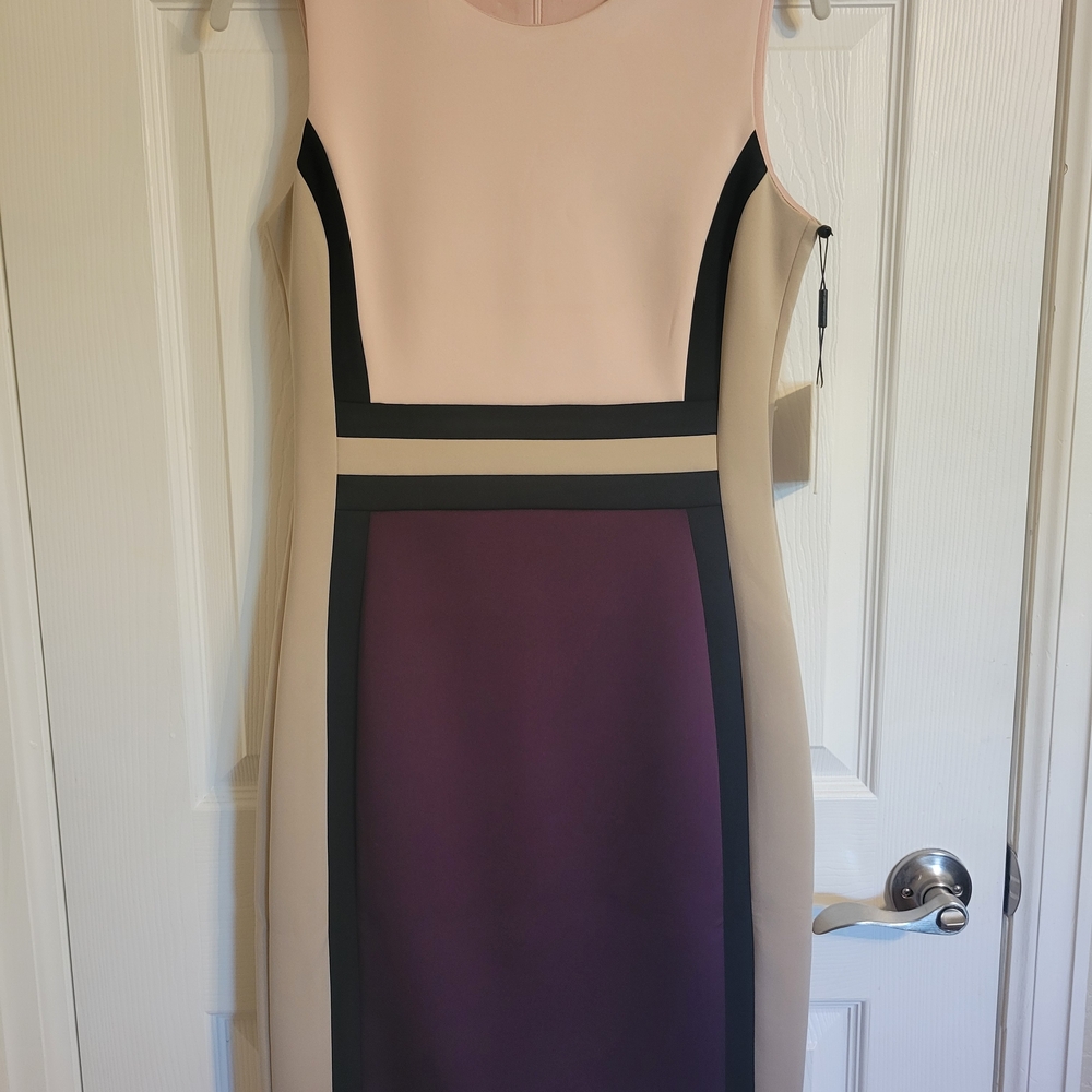 Calvin Klein Cream Sheath Midi Dress Sleeveless Crew Neck